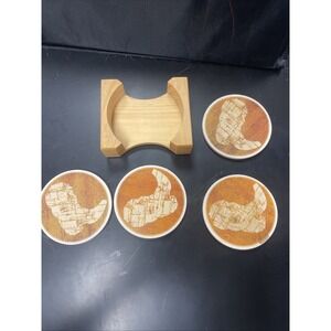 4 Abstract Ceramic‎ Coasters with Cork Bottoms With Wood Holder